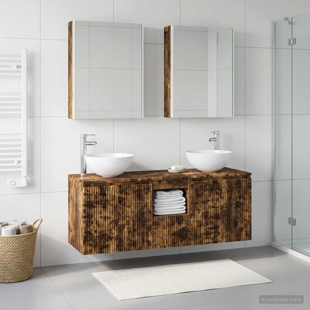 Badeværelsesskabsæt 5 pcs Røget eg 53 x 15,5 x 70 cm