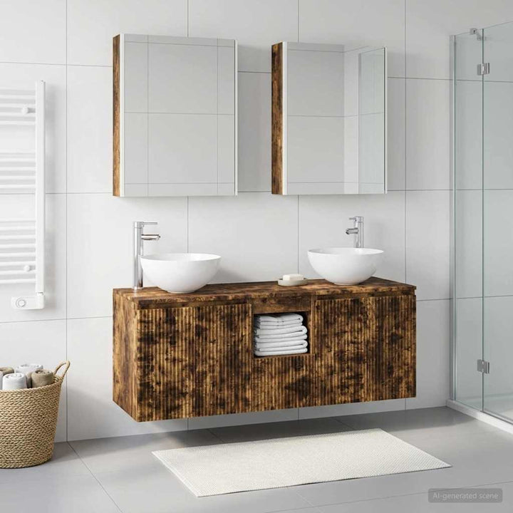 Badeværelsesskabsæt 5 pcs Røget eg 53 x 15,5 x 70 cm
