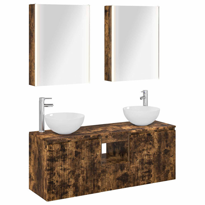 Badeværelsesskabsæt 5 pcs Røget eg 53 x 15,5 x 70 cm