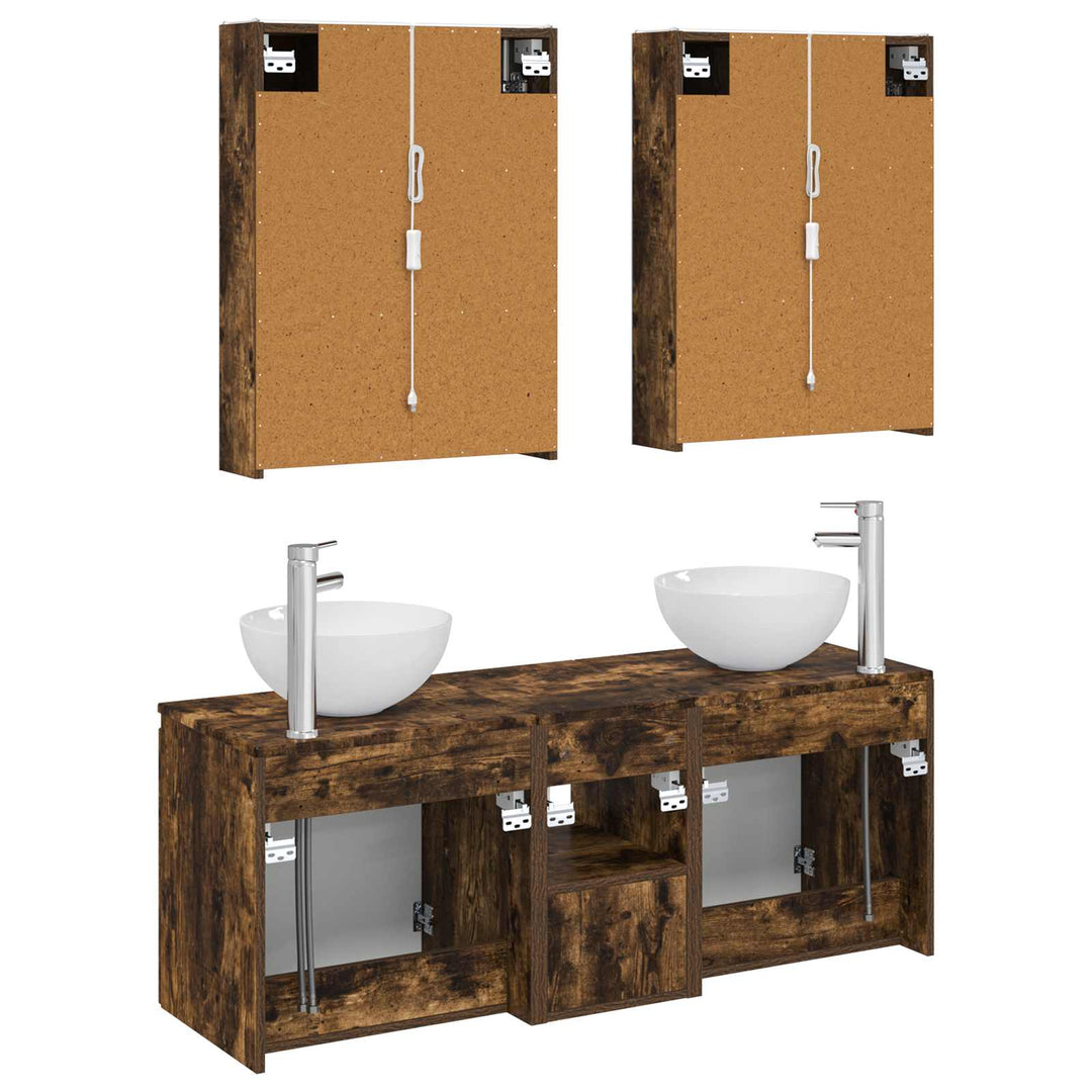 Badeværelsesskabsæt 5 pcs Røget eg 53 x 15,5 x 70 cm