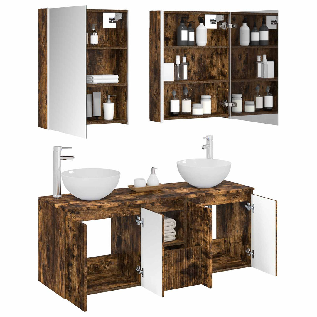 Badeværelsesskabsæt 5 pcs Røget eg 53 x 15,5 x 70 cm