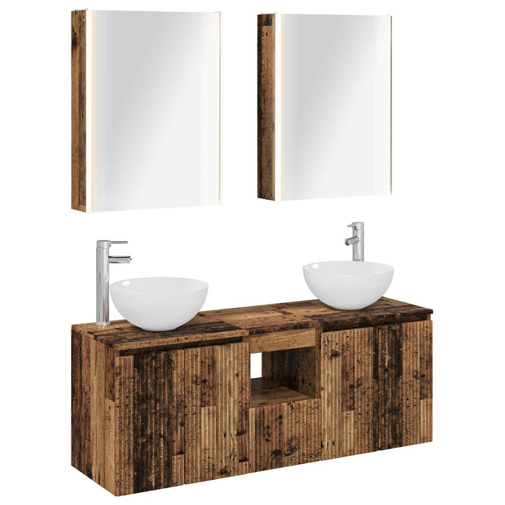 Badeværelsesskabsæt 5 pcs Gammelt træ 53 x 15,5 x 70 cm