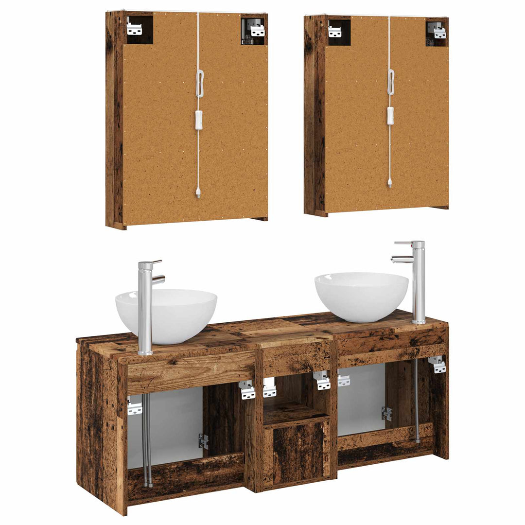 Badeværelsesskabsæt 5 pcs Gammelt træ 53 x 15,5 x 70 cm