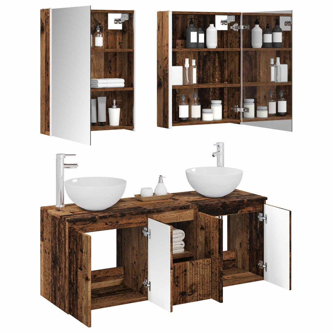 Badeværelsesskabsæt 5 pcs Gammelt træ 53 x 15,5 x 70 cm