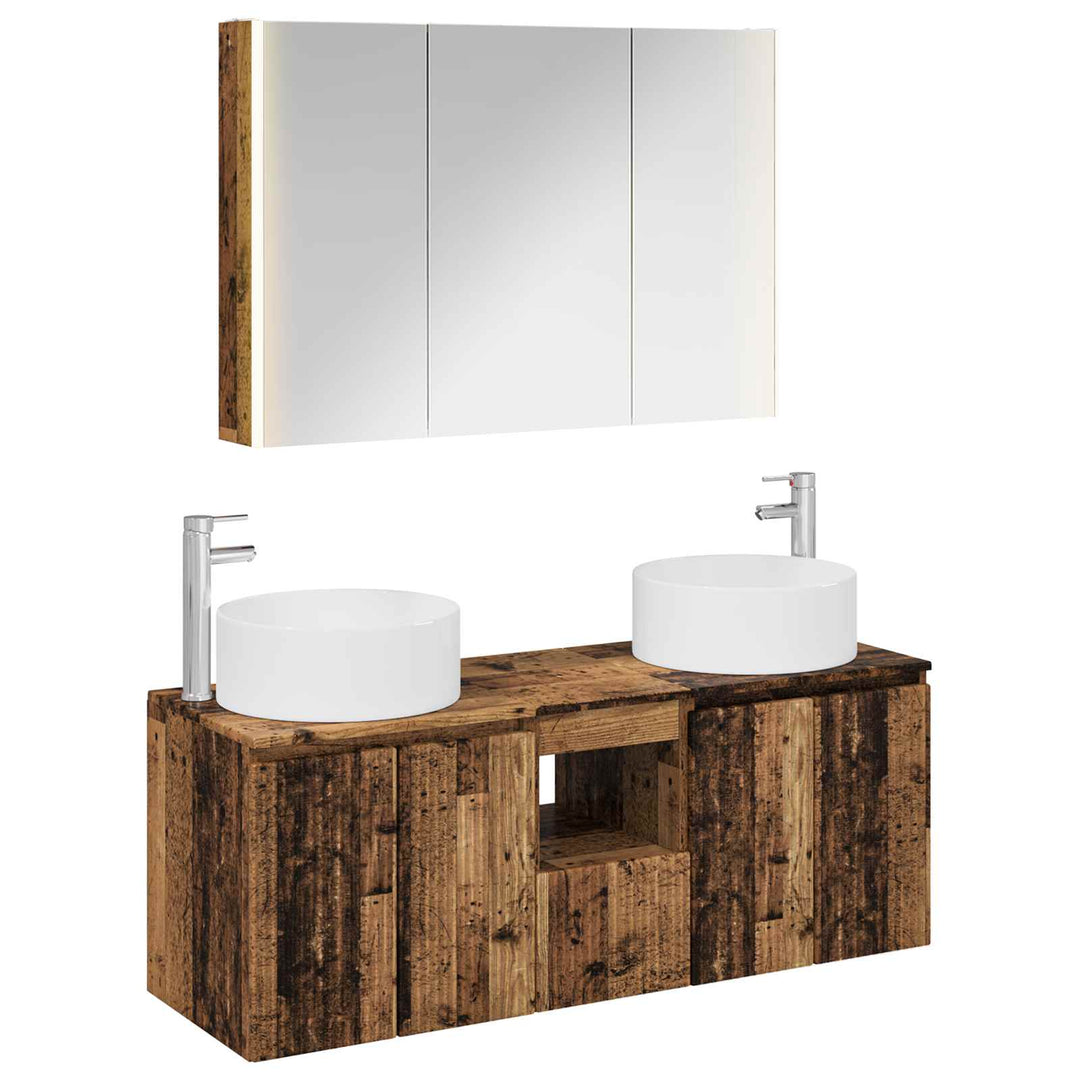 Badeværelsesskabsæt 4 pcs Gammelt træ 103,5 x 15,5 x 70 cm
