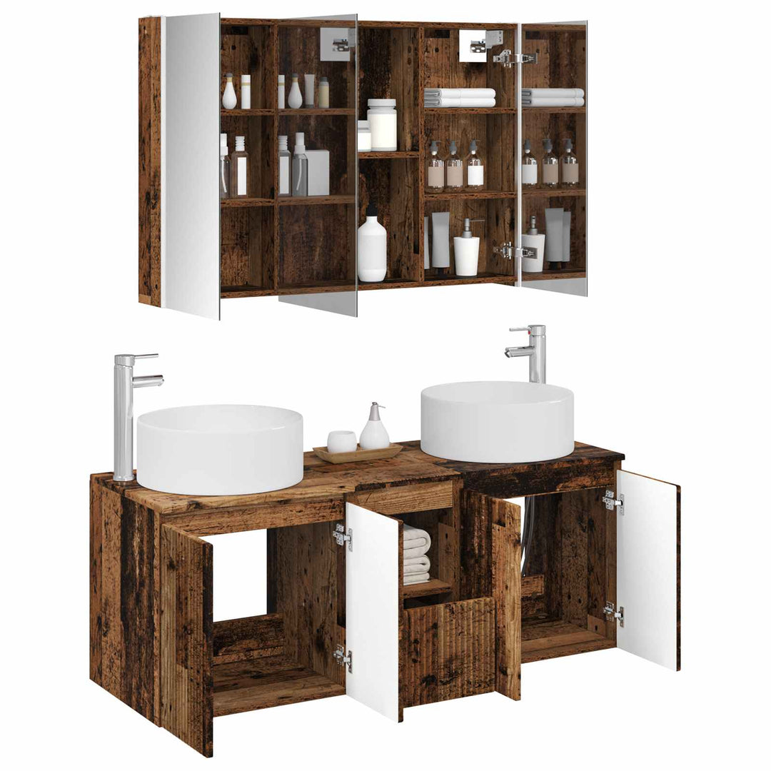 Badeværelsesskabsæt 4 pcs Gammelt træ 103,5 x 15,5 x 70 cm