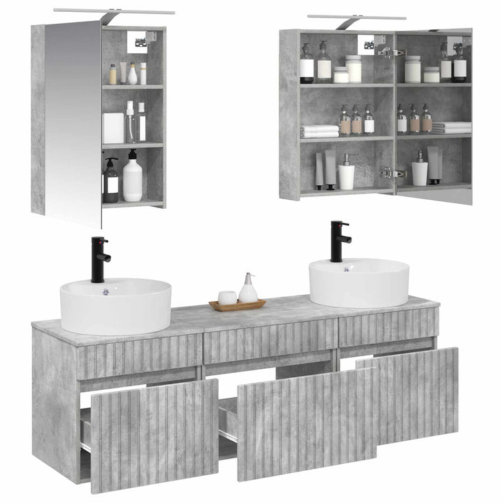 Badeværelsesskabsæt 5 pcs Betongrå 50 x 14,5 x 70 cm