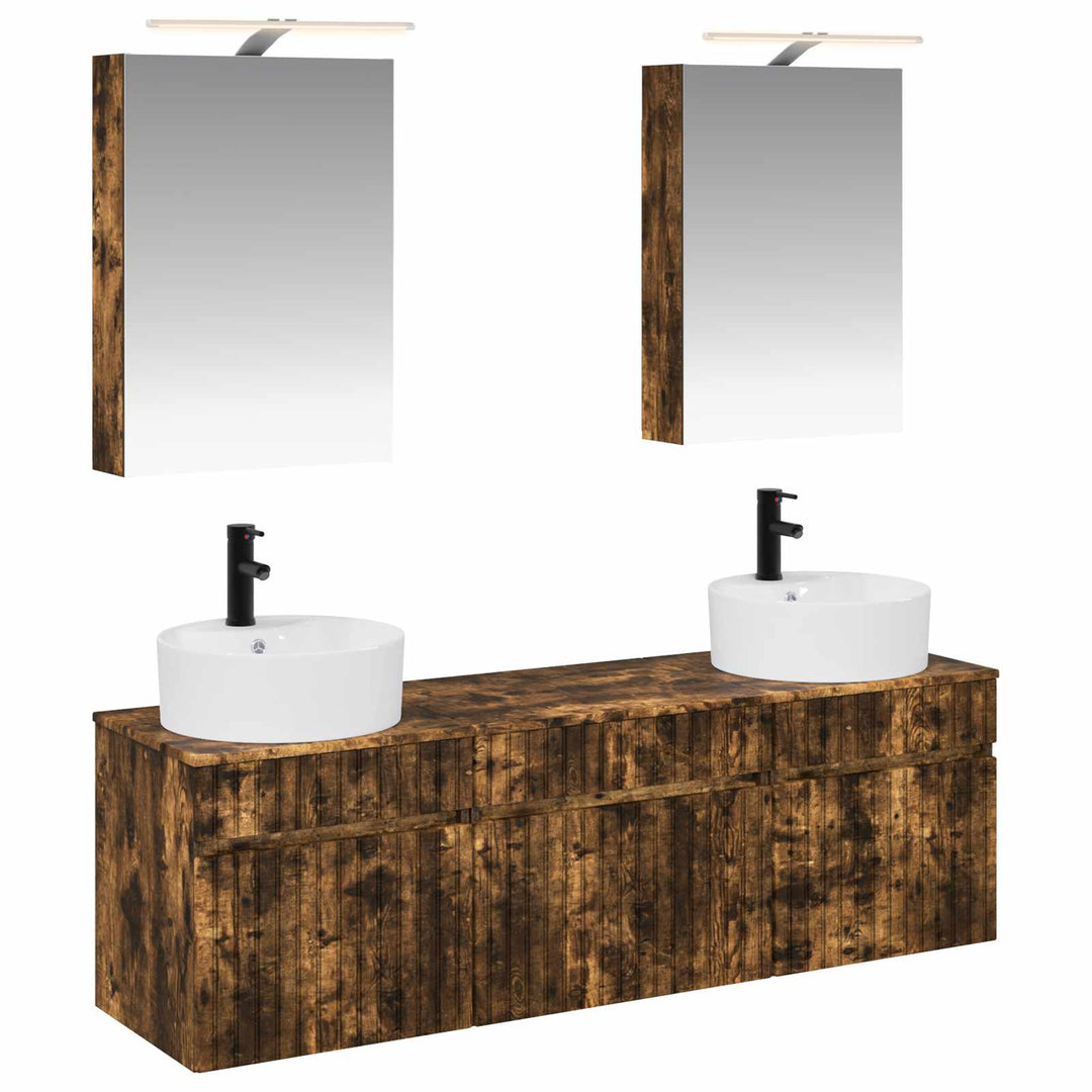 Badeværelsesskabsæt 5 pcs Røget eg 50 x 14,5 x 70 cm