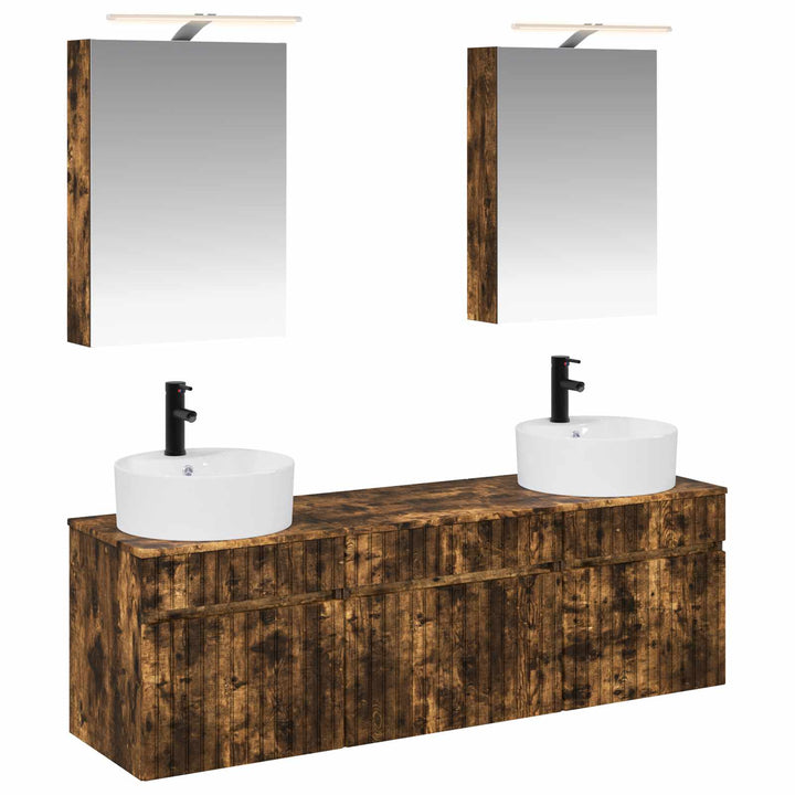 Badeværelsesskabsæt 5 pcs Røget eg 50 x 14,5 x 70 cm