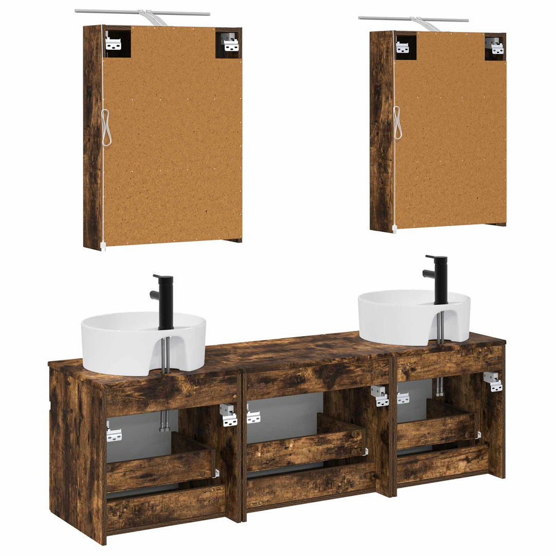 Badeværelsesskabsæt 5 pcs Røget eg 50 x 14,5 x 70 cm