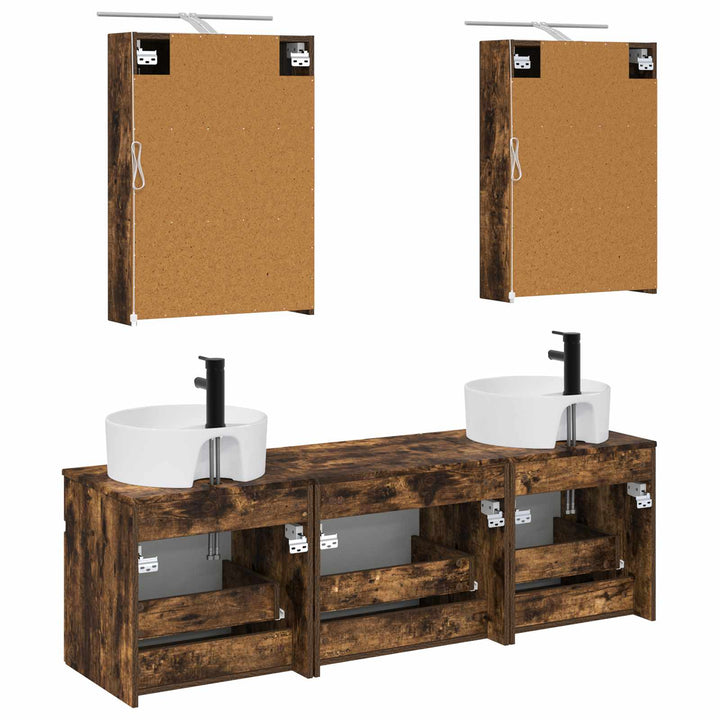 Badeværelsesskabsæt 5 pcs Røget eg 50 x 14,5 x 70 cm