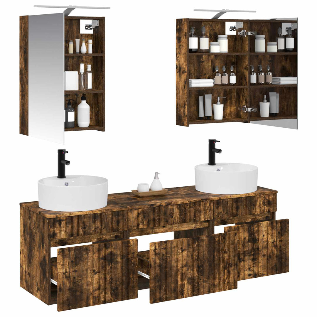 Badeværelsesskabsæt 5 pcs Røget eg 50 x 14,5 x 70 cm