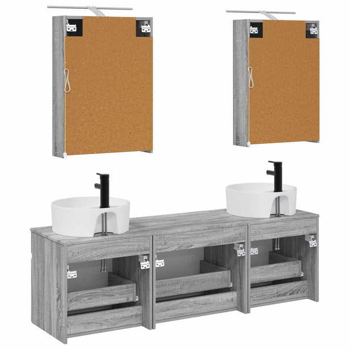 Badeværelsesskabsæt 5 pcs Grå Sonoma 50 x 14,5 x 70 cm