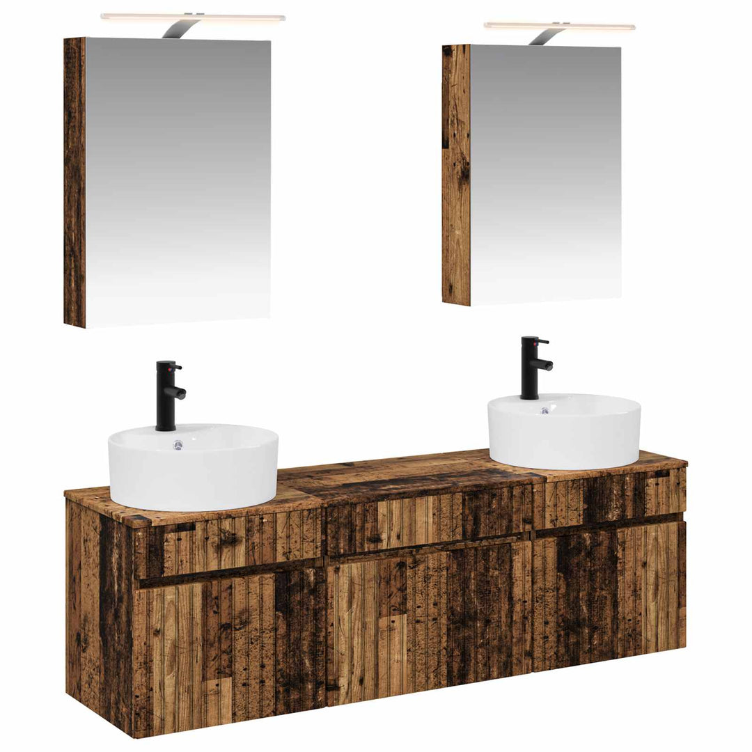 Badeværelsesskabsæt 5 pcs Gammelt træ 50 x 14,5 x 70 cm