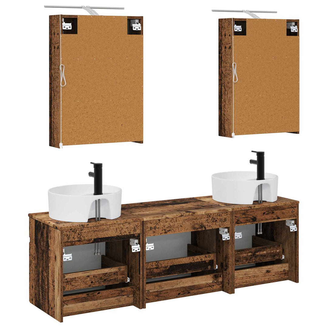 Badeværelsesskabsæt 5 pcs Gammelt træ 50 x 14,5 x 70 cm
