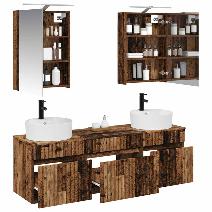 Badeværelsesskabsæt 5 pcs Gammelt træ 50 x 14,5 x 70 cm
