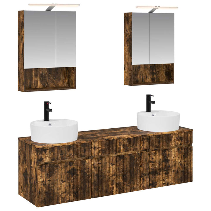 Badeværelsesskabsæt 5 pcs Røget eg 50 x 14,5 x 70 cm