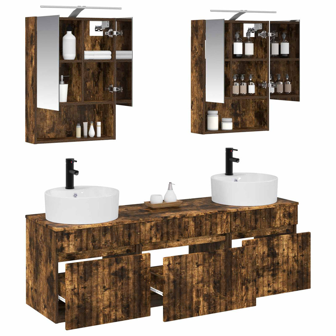 Badeværelsesskabsæt 5 pcs Røget eg 50 x 14,5 x 70 cm