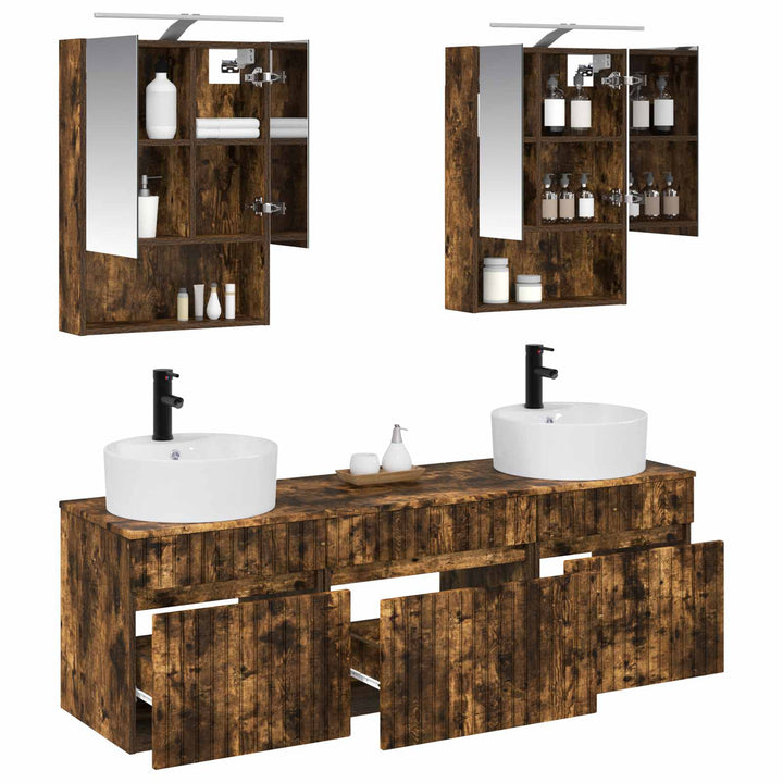 Badeværelsesskabsæt 5 pcs Røget eg 50 x 14,5 x 70 cm