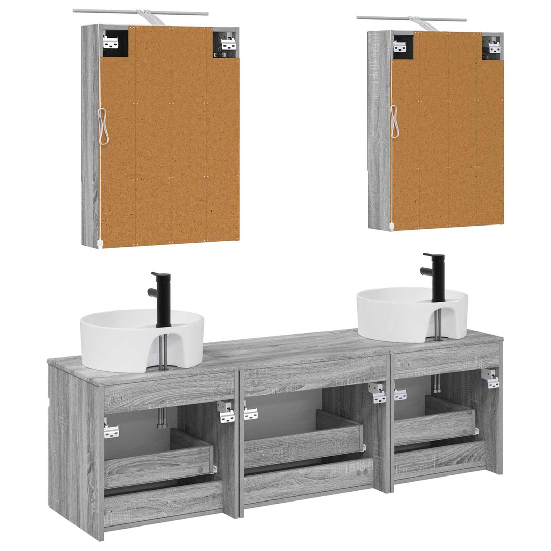 Badeværelsesskabsæt 5 pcs Grå Sonoma 50 x 14,5 x 70 cm