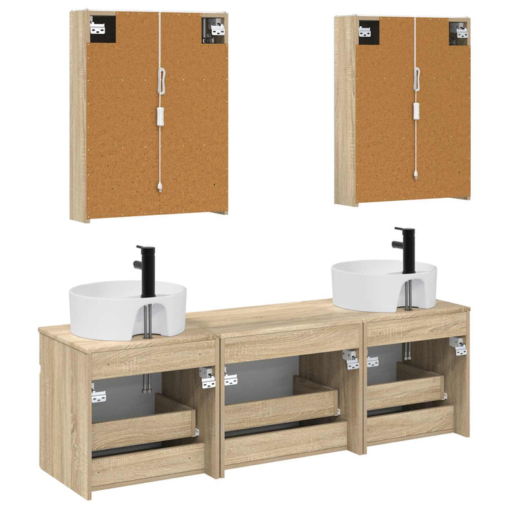 Badeværelsesskabsæt 5 pcs Sonoma-eg 53 x 15,5 x 70 cm