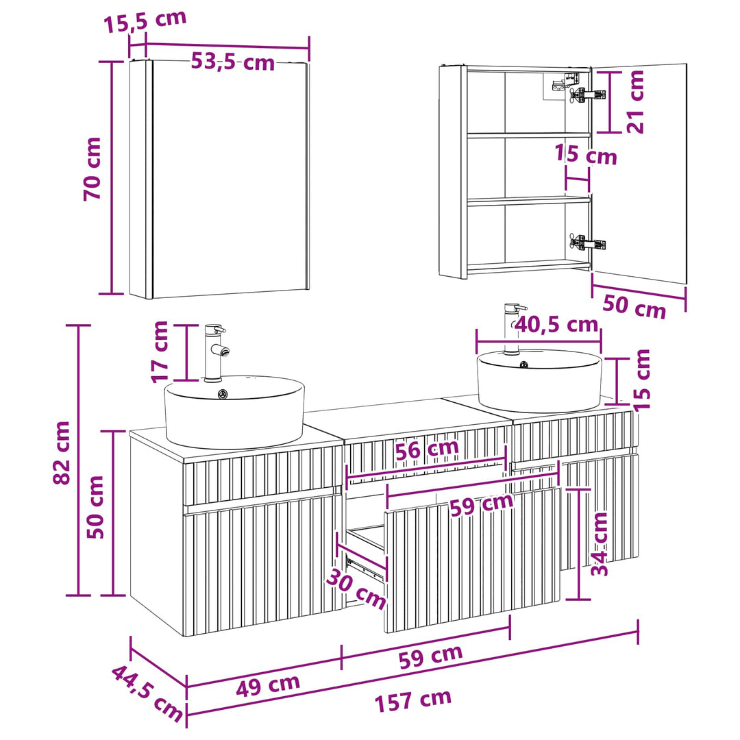 Badeværelsesskabsæt 5 pcs Sonoma-eg 53 x 15,5 x 70 cm
