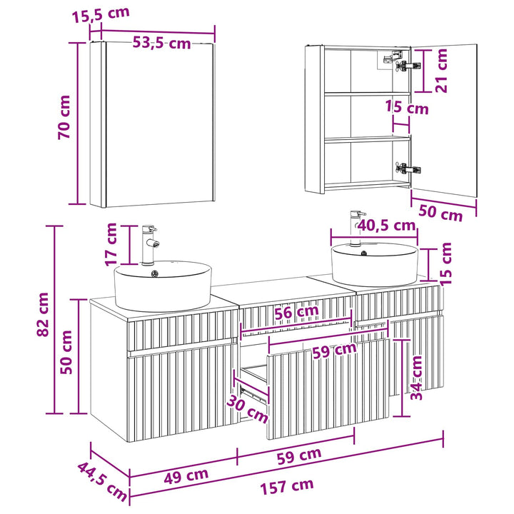 Badeværelsesskabsæt 5 pcs Sonoma-eg 53 x 15,5 x 70 cm