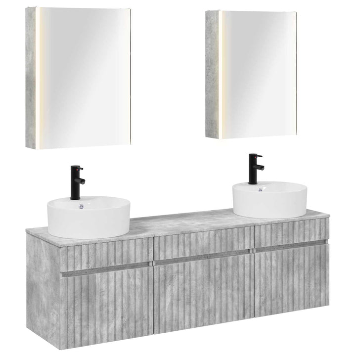 Badeværelsesskabsæt 5 pcs Betongrå 53 x 15,5 x 70 cm