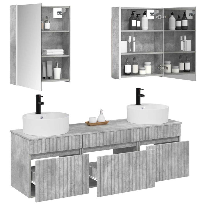 Badeværelsesskabsæt 5 pcs Betongrå 53 x 15,5 x 70 cm