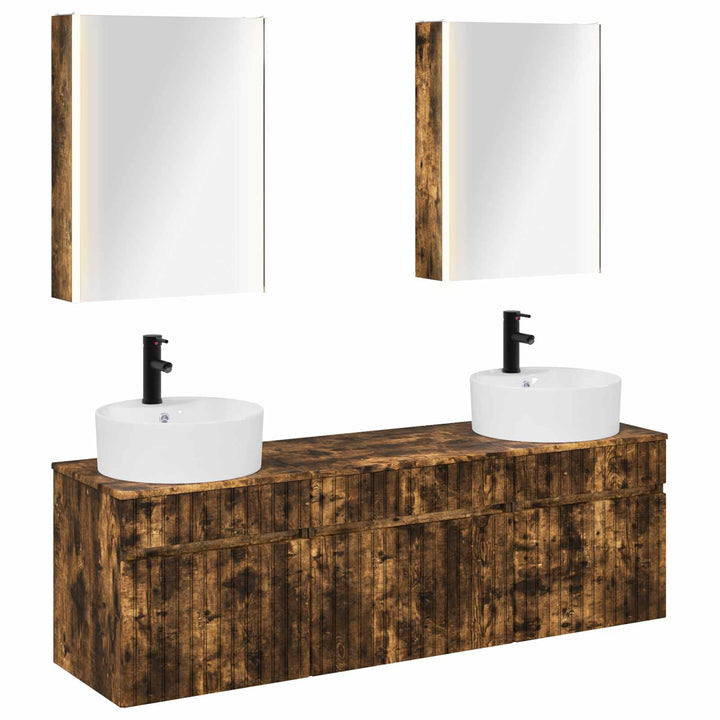 Badeværelsesskabsæt 5 pcs Røget eg 53 x 15,5 x 70 cm