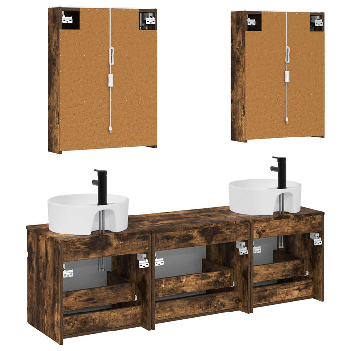 Badeværelsesskabsæt 5 pcs Røget eg 53 x 15,5 x 70 cm