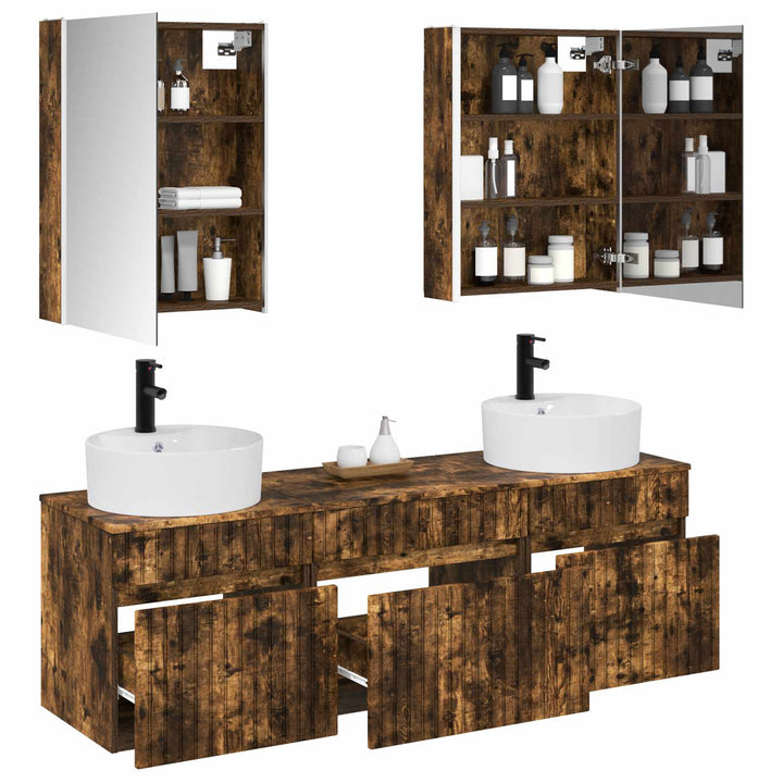 Badeværelsesskabsæt 5 pcs Røget eg 53 x 15,5 x 70 cm