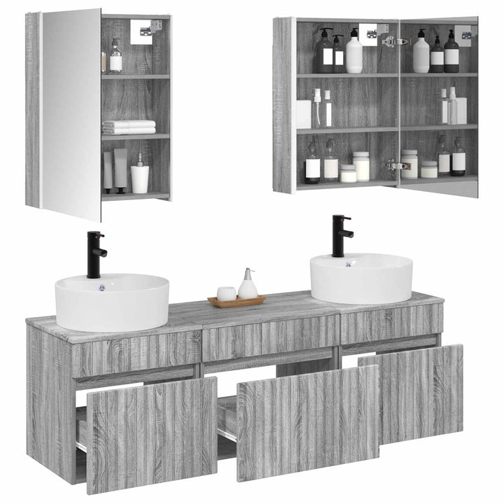 Badeværelsesskabsæt 5 pcs Grå Sonoma 53 x 15,5 x 70 cm