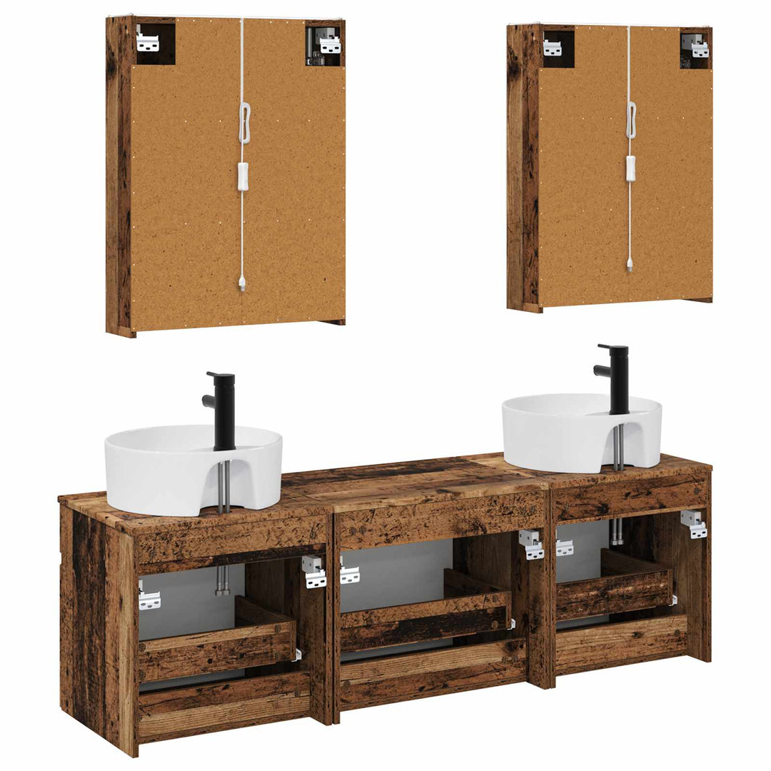 Badeværelsesskabsæt 5 pcs Gammelt træ 53 x 15,5 x 70 cm