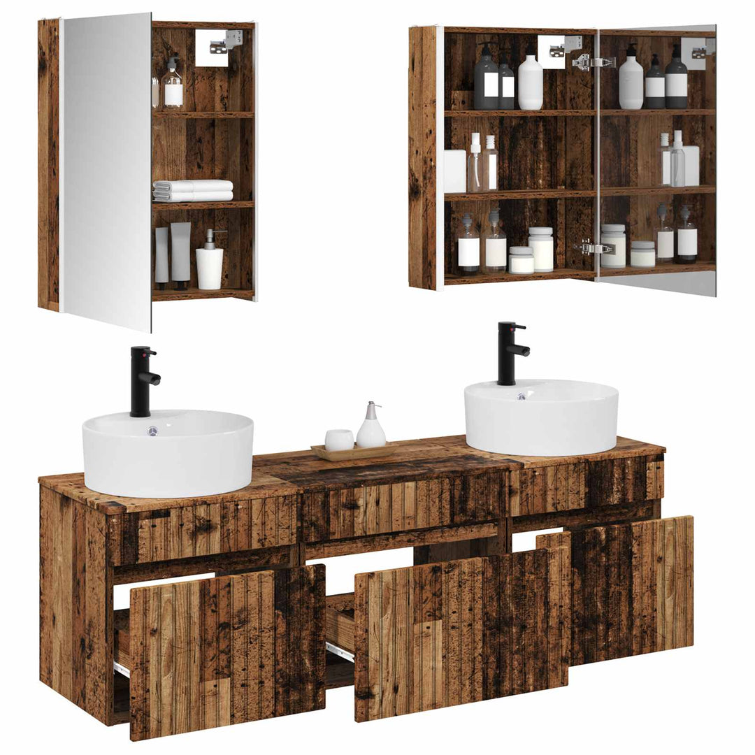 Badeværelsesskabsæt 5 pcs Gammelt træ 53 x 15,5 x 70 cm