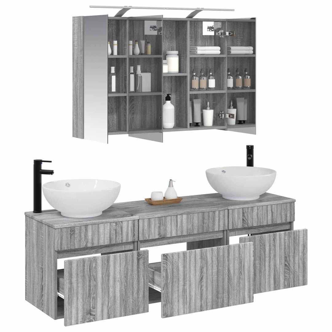 Badeværelsesskabsæt 4 pcs Grå Sonoma 100 x 14,5 x 70 cm