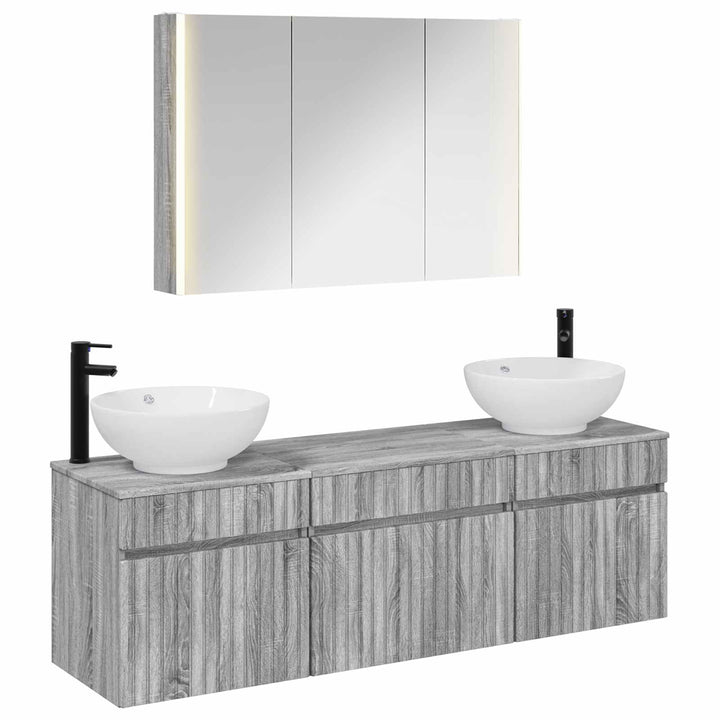 Badeværelsesskabsæt 4 pcs Grå Sonoma 103,5 x 15,5 x 70 cm
