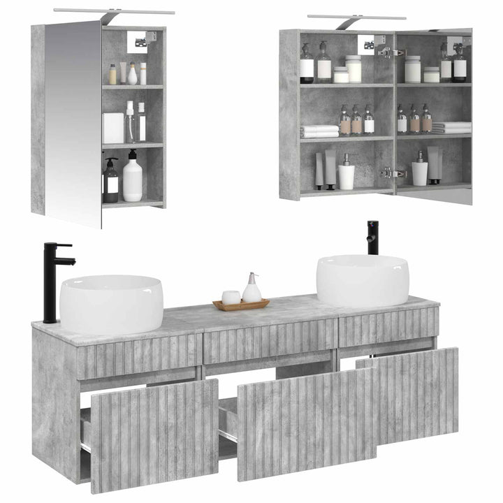 Badeværelsesskabsæt 5 pcs Betongrå 50 x 14,5 x 70 cm