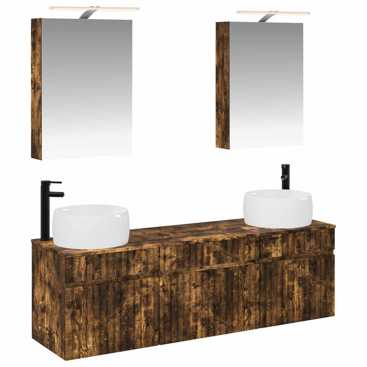 Badeværelsesskabsæt 5 pcs Røget eg 50 x 14,5 x 70 cm