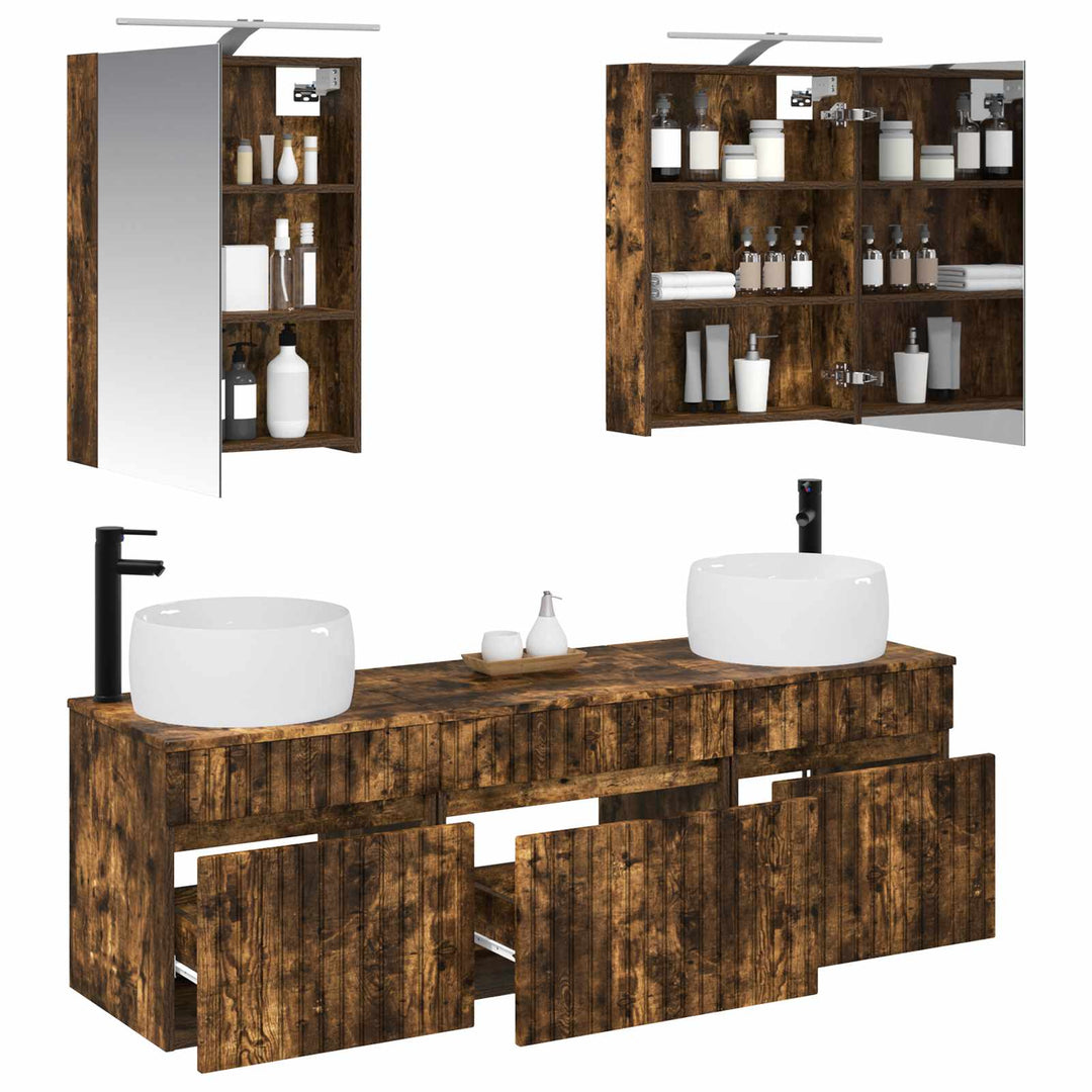 Badeværelsesskabsæt 5 pcs Røget eg 50 x 14,5 x 70 cm