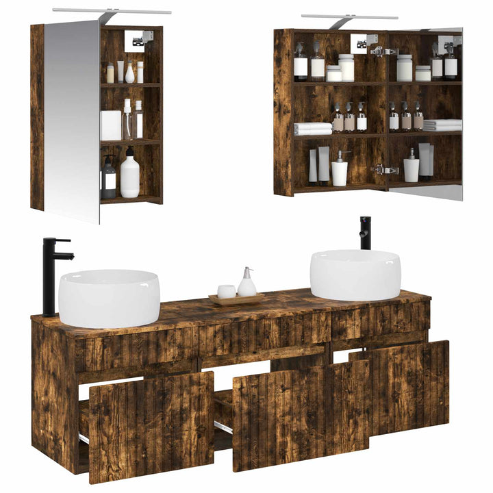 Badeværelsesskabsæt 5 pcs Røget eg 50 x 14,5 x 70 cm