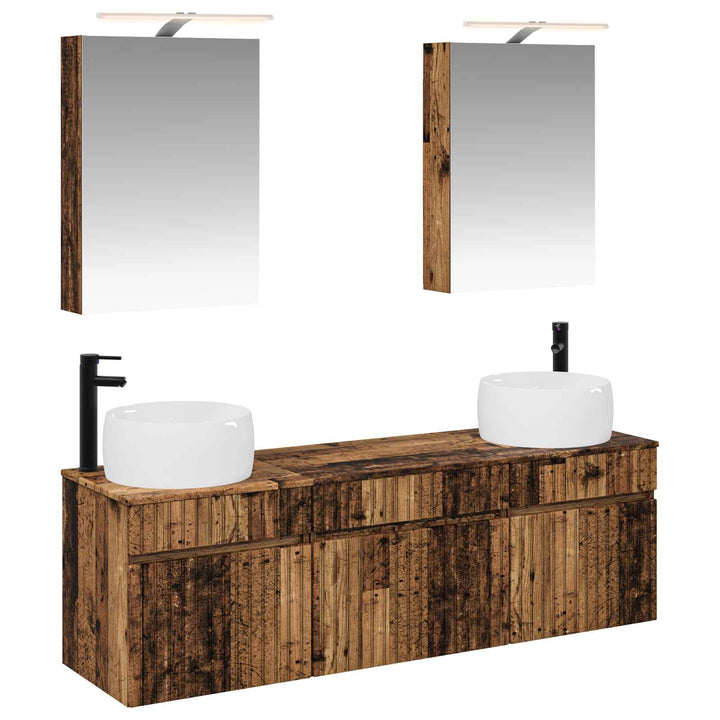 Badeværelsesskabsæt 5 pcs Gammelt træ 50 x 14,5 x 70 cm