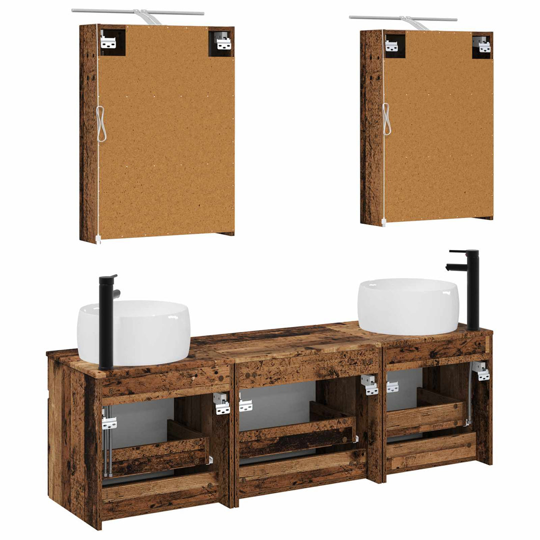 Badeværelsesskabsæt 5 pcs Gammelt træ 50 x 14,5 x 70 cm