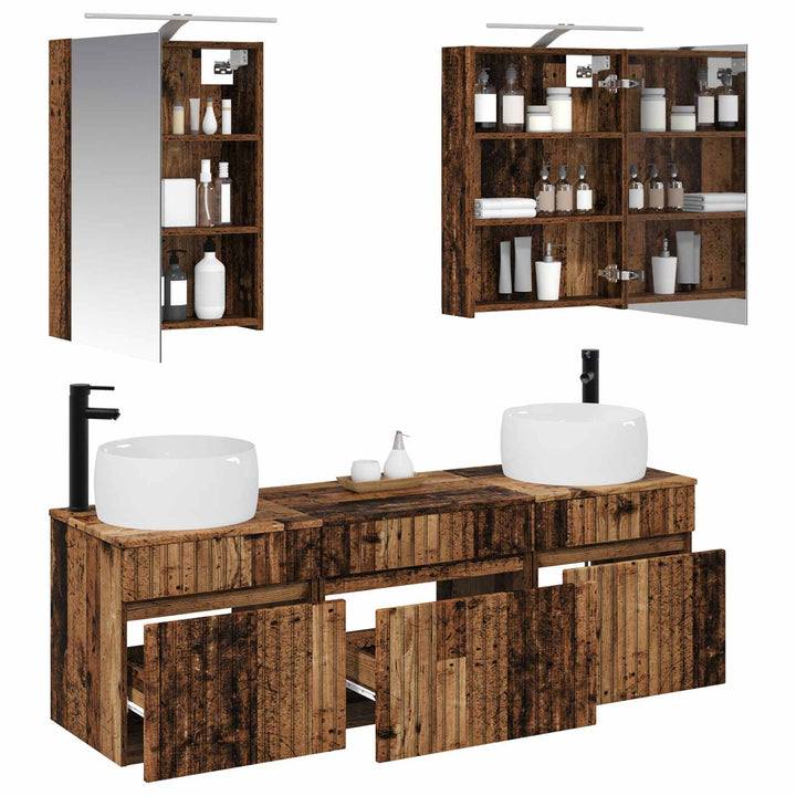 Badeværelsesskabsæt 5 pcs Gammelt træ 50 x 14,5 x 70 cm