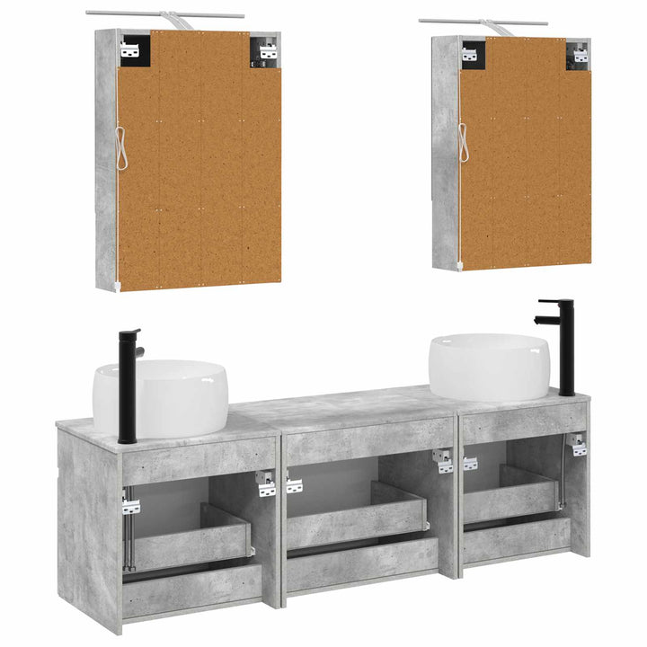 Badeværelsesskabsæt 5 pcs Betongrå 50 x 14,5 x 70 cm
