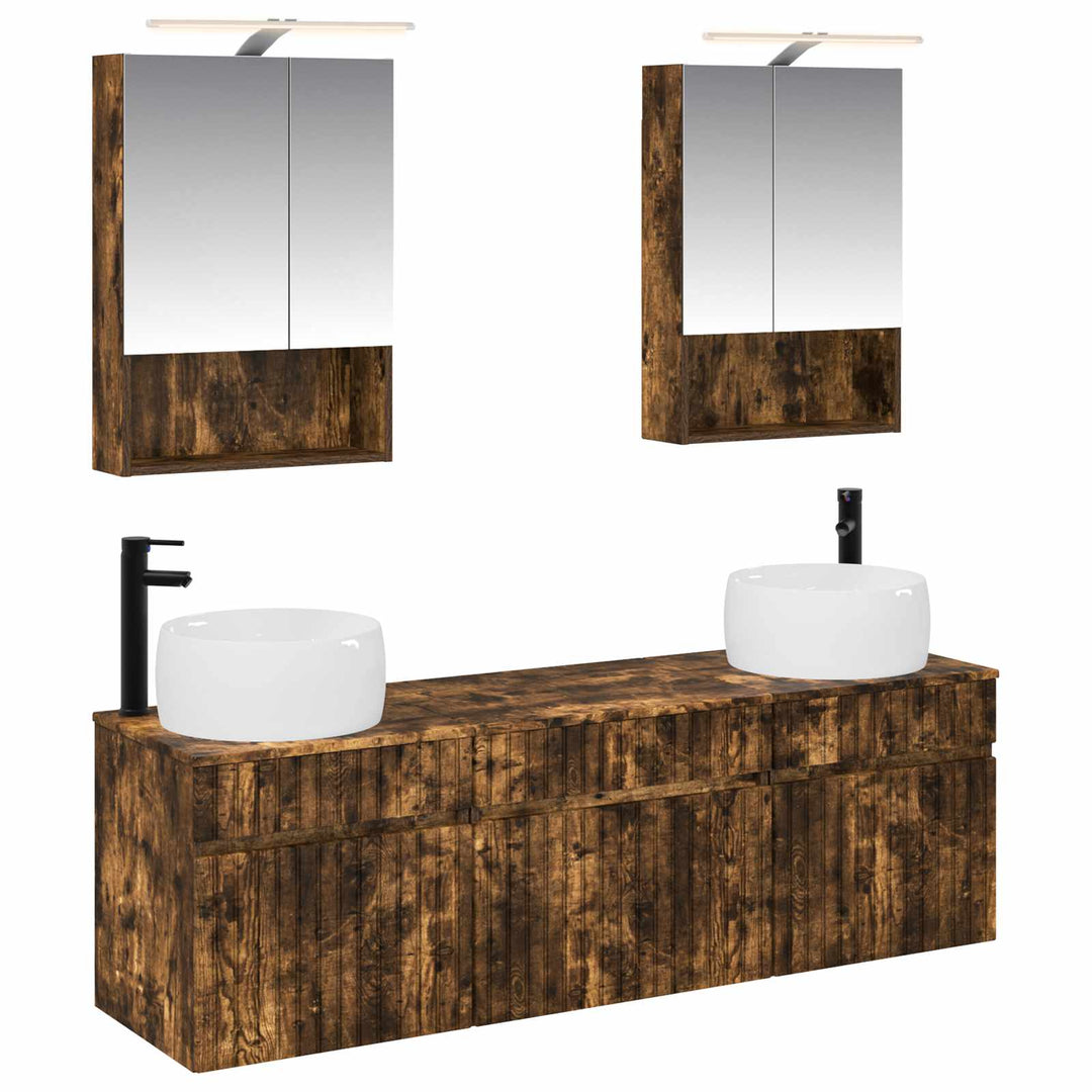 Badeværelsesskabsæt 5 pcs Røget eg 50 x 14,5 x 70 cm