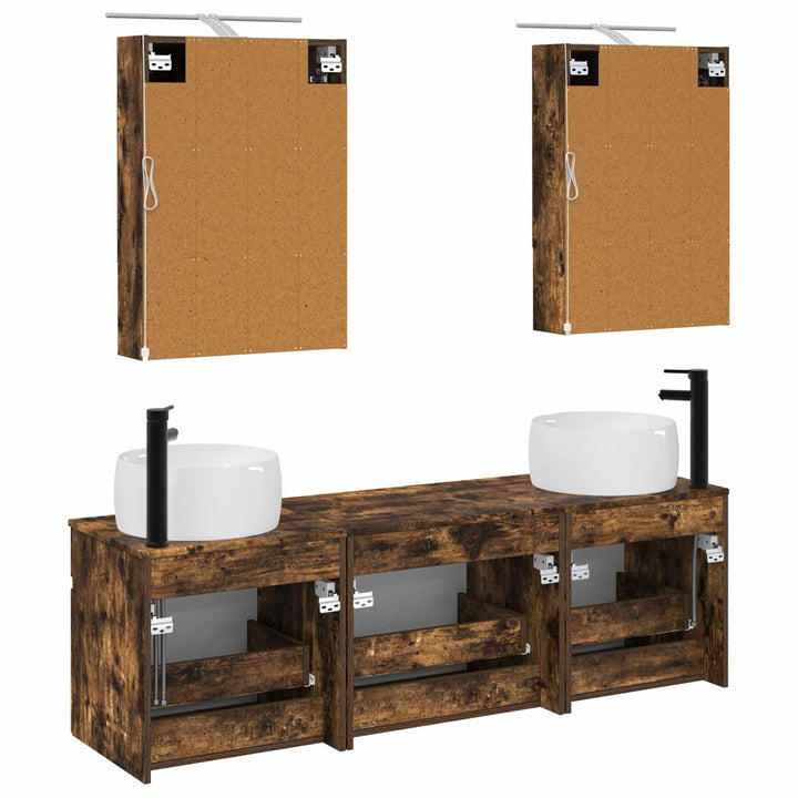 Badeværelsesskabsæt 5 pcs Røget eg 50 x 14,5 x 70 cm