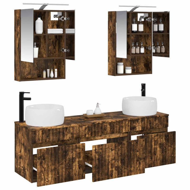 Badeværelsesskabsæt 5 pcs Røget eg 50 x 14,5 x 70 cm