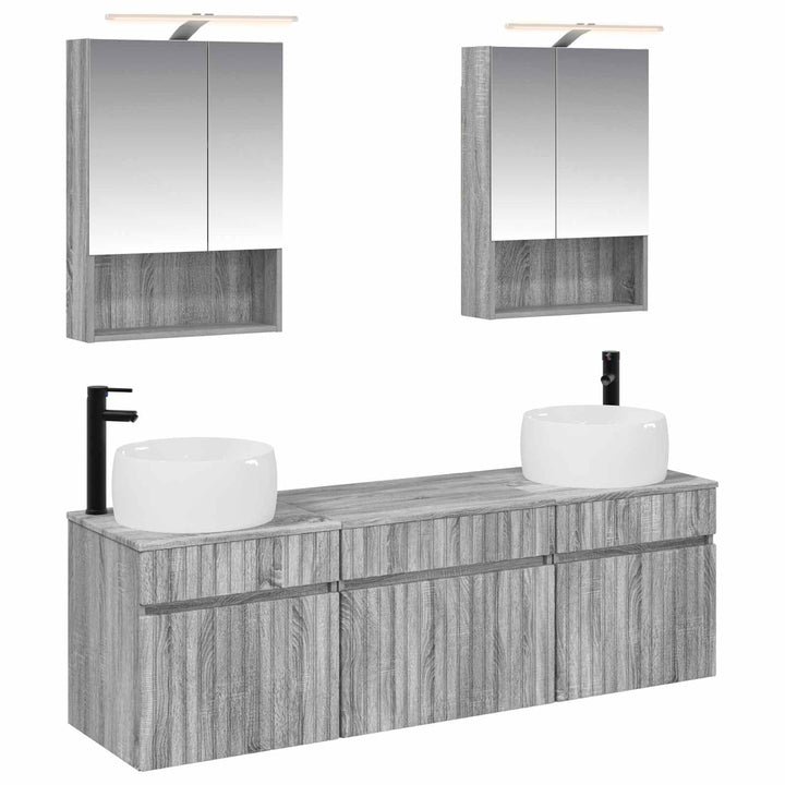 Badeværelsesskabsæt 5 pcs Grå Sonoma 50 x 14,5 x 70 cm