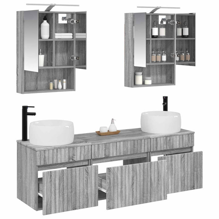 Badeværelsesskabsæt 5 pcs Grå Sonoma 50 x 14,5 x 70 cm
